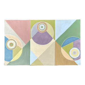 Vintage Original Abstract Geometric Oil on Canvas