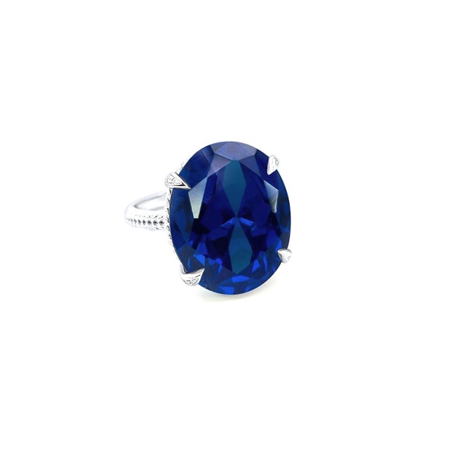 Natural Solitaire Composite Sapphire Ring 6.5 14k WG 16.63 TCW Certified For Sale - Image 10 of 11