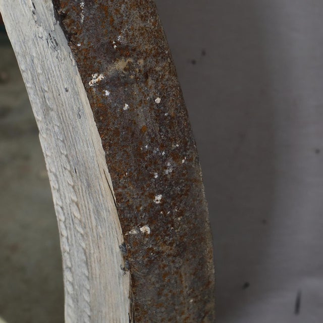 Farmhouse Antique Indian Bleached Teakwood “Wagon Wheel” Round Mirror For Sale - Image 3 of 5