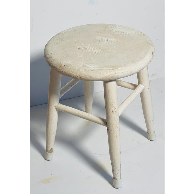 Rustic Antique Painted White Kitchen Low Stool Distressed For Sale - Image 3 of 4
