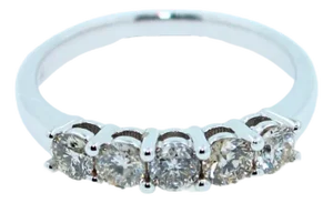 Round Shape Brilliant Cut Silvery Grey Warm Diamond 5 Stone Eternity Stackable, Size 7