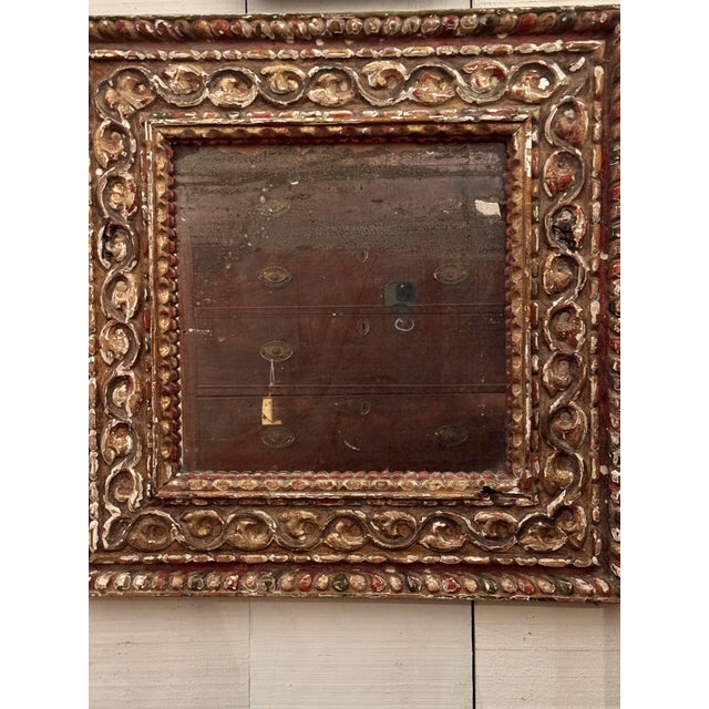 Italian 18th Century Baroque Carved and Painted Mirror For Sale - Image 3 of 6