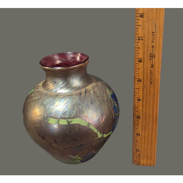 Vintage Studio Hand Blown Iridescent Art Glass Vase For Sale - Image 6 of 8