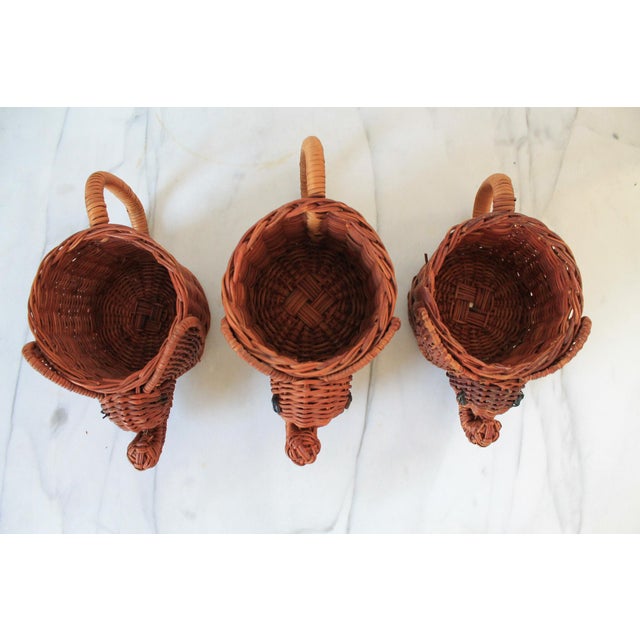 Brown Late 20th Century Vintage Wicker Elephant Cup Holders W/ Ceramic Inserts - Set of 3 For Sale - Image 8 of 12