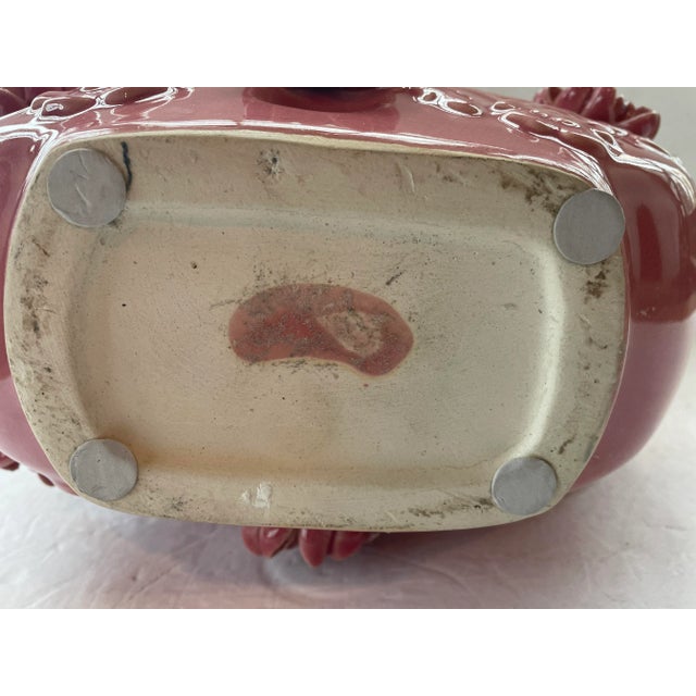 Pink Chinese Porcelain Vase Hand Sculpted Pink Flowers For Sale - Image 8 of 10