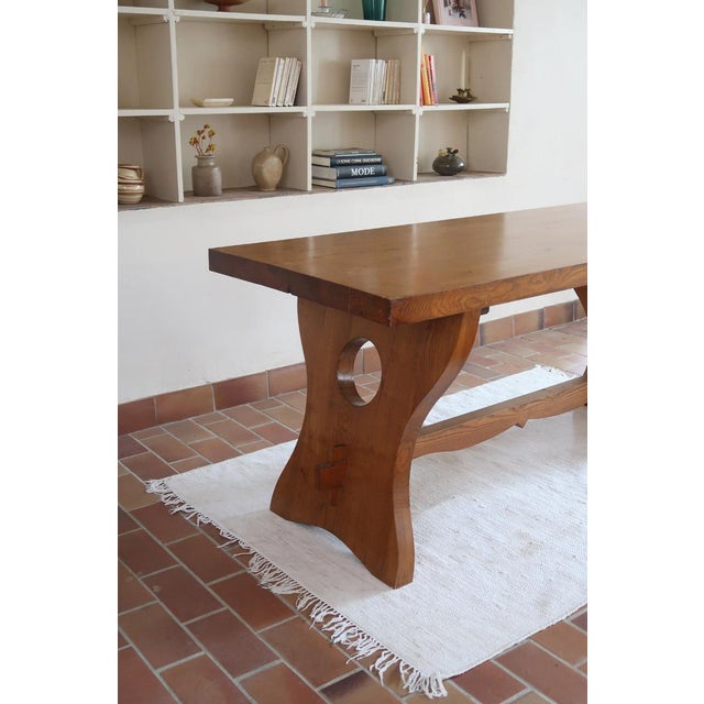 Wood French Brutalist Dining Table in Wood with Sculpted Sledge Base, 1960s For Sale - Image 7 of 13