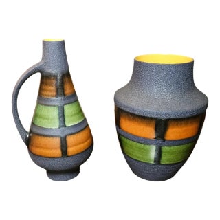 Late 20th Century Dumler & Breiden Mid-Century Modern Fat Lava Vases- Set of 2 For Sale