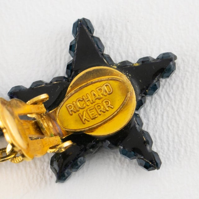 Richard Kerr Petroleum Blue Jeweled Dangling Star Clip Earrings For Sale In Atlanta - Image 6 of 8