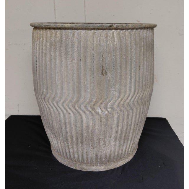 Vintage English Chevron Galvanized Dolly Tub Planter. It us 20.75" high x 18.25" wide and deep. Good condition with normal...
