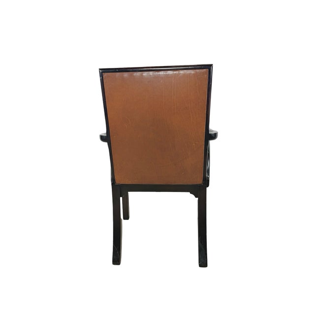 Baker Furniture Company Vintage Baker Furniture Brown Leather & Ebonized Wood Armchair For Sale - Image 4 of 17