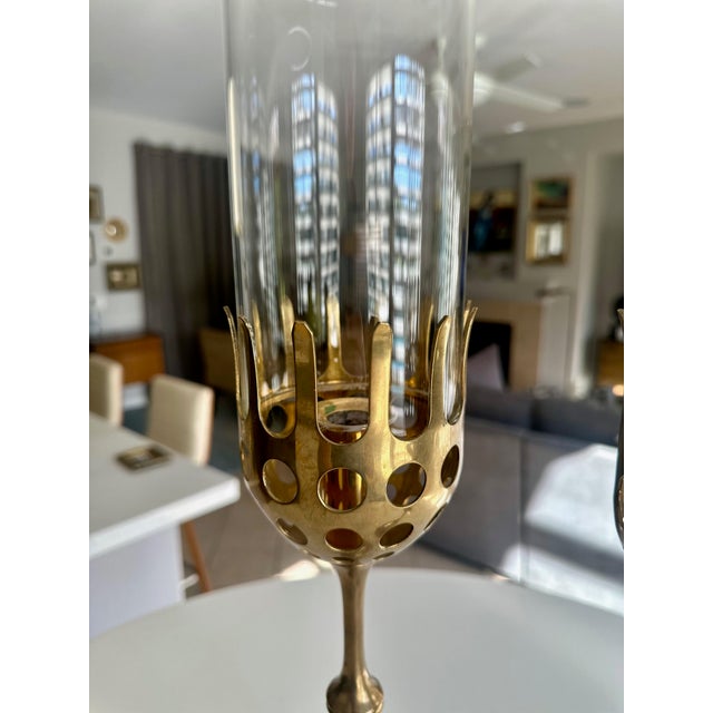 Brass and Glass Hurricane Candles Holders by Bijørn Wiinblad For Sale In Palm Springs - Image 6 of 14