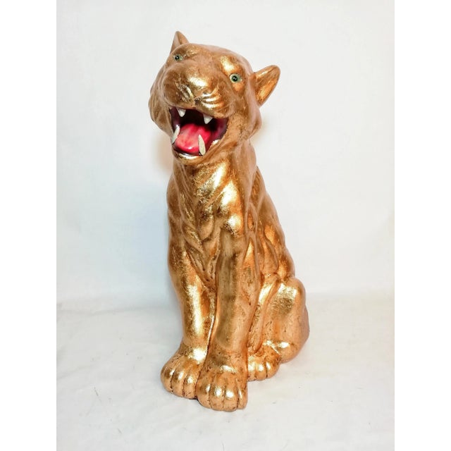 Vintage Gold Leaf & Ceramic Tiger For Sale - Image 10 of 11
