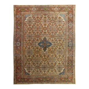Antique Persian Sultanabad Carpet, Wool Ivory, Blue, Oriental Rug Hand Knotted