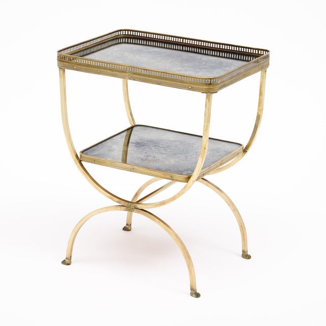 Metal French Art Deco Period Brass and Mirrored Curule Table, Circa 1940 For Sale - Image 7 of 9