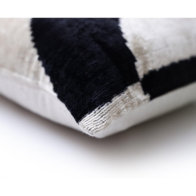 Ivory Black & Ivory Geometric Velvet Throw Pillow 16x16 | Modern Designer Favorite For Sale - Image 8 of 8
