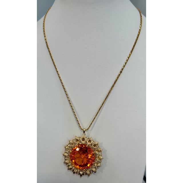 Vintage 150 Ct Round Shape Citrine Pendent 14 Kt Yellow Gold with Chain Italy For Sale - Image 11 of 18