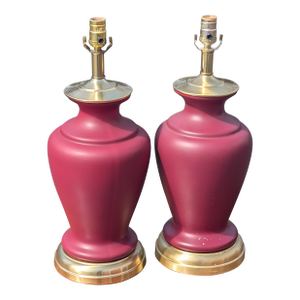 20th Century Hollywood Regency Oxblood Red Table Lamp - a Pair
