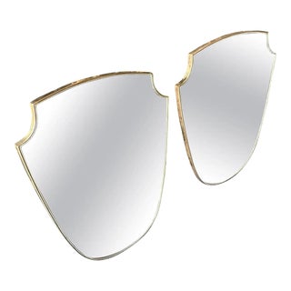 Two 1960s Gio Ponti Style Mid-Century Modern Brass Shield Shaped Italian Mirrors For Sale