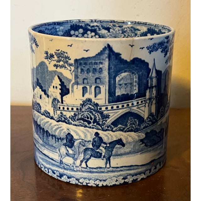 Early 19th Century Antique Early 19th Century English George III Staffordshire Pearlware Blue & White Pottery Porter's Tankard Mug Circa 1820 For Sale - Image 5 of 14