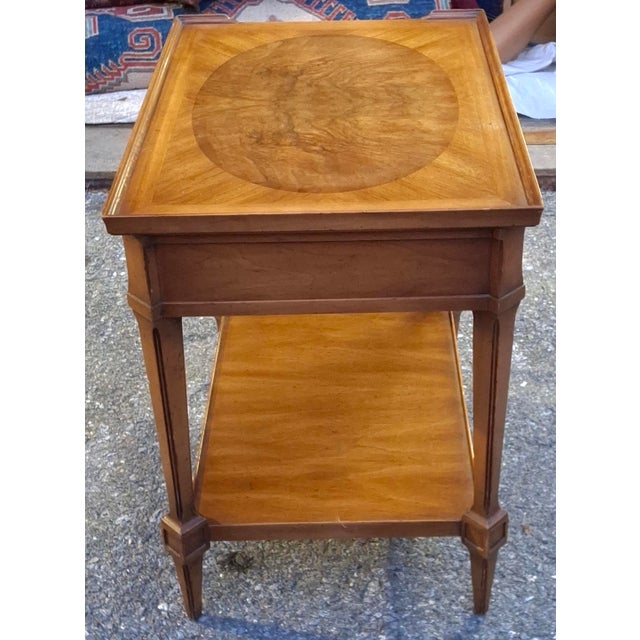 Mid 20th Century Pair John Widdicomb Walnut and Burl Single Drawer Tiered Side Tables For Sale - Image 9 of 18