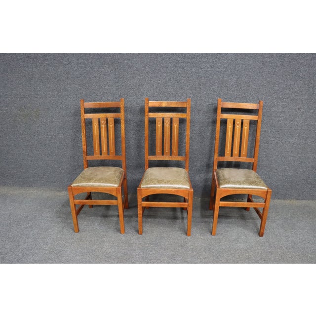 Wood Set of 6 Stickley Harvey Ellis Mission Oak Dining Chairs For Sale - Image 7 of 15