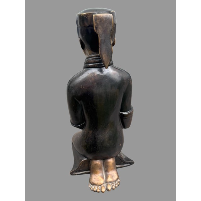 17" Cast Bronze Figural Kneeling Monk Statue Sculpture For Sale - Image 4 of 11