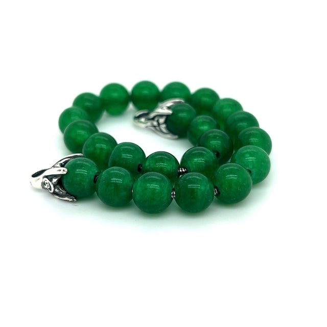 1990s 1990s David Yurman Green Onyx Prayer Bead Bracelet 8" Sterling Silver Estate For Sale - Image 5 of 6