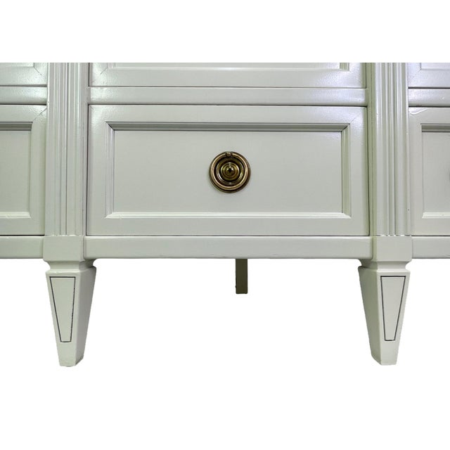 Vintage American of Martinsville Off-White Lacquered Triple Dresser With Original Brass Hardware For Sale - Image 10 of 17