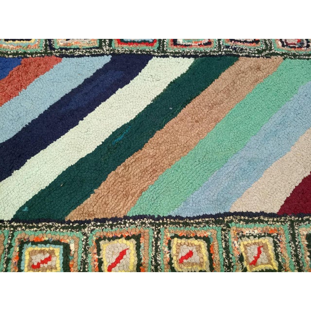 Vintage Hand-Hooked Rug, Stripe Pattern, Wool & Cotton, American Folk Art, 2x3 For Sale - Image 11 of 12