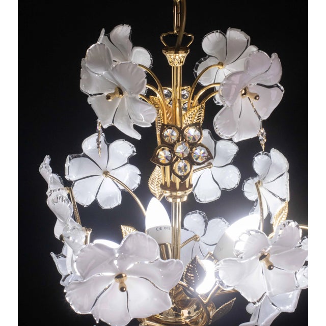 Italian Vintage Murano Style Crystal Glass Chandelier White Flowers, 1970s For Sale - Image 3 of 12