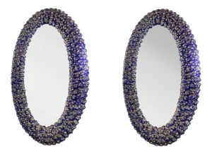 Blue Murano Glass Flower Oval-Shaped Mirrors, Set of 2