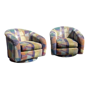 Pair of Mid-Century Swivel Chairs in the Style of Milo Baughman for Directional