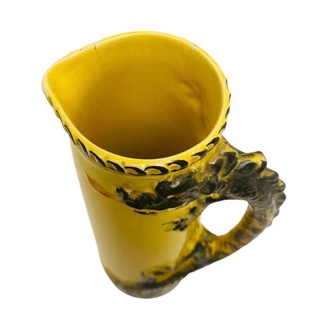 Yellow Antique Bishop England Art Deco Tapered Pitcher With Dragon Handle For Sale - Image 8 of 9