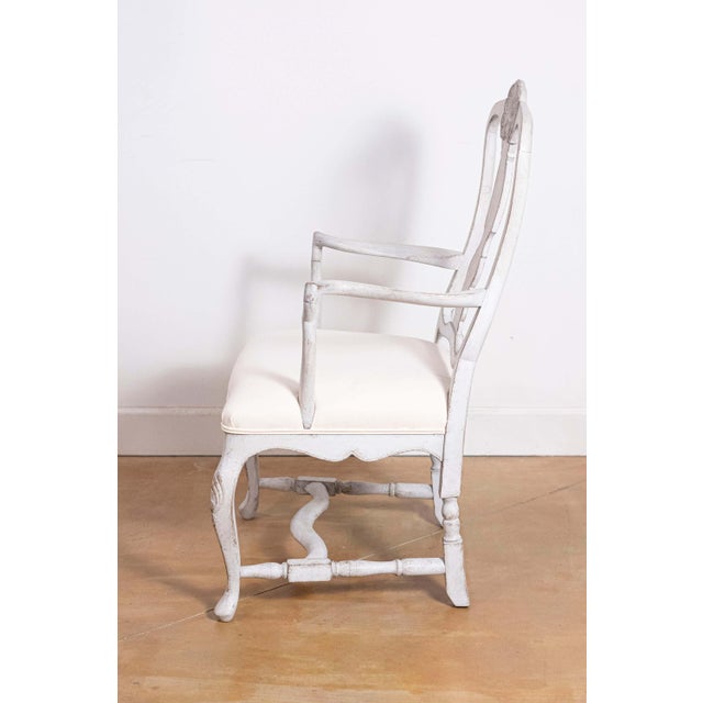 Pair of Scandinavian Rococo Style Painted Armchairs For Sale - Image 4 of 10