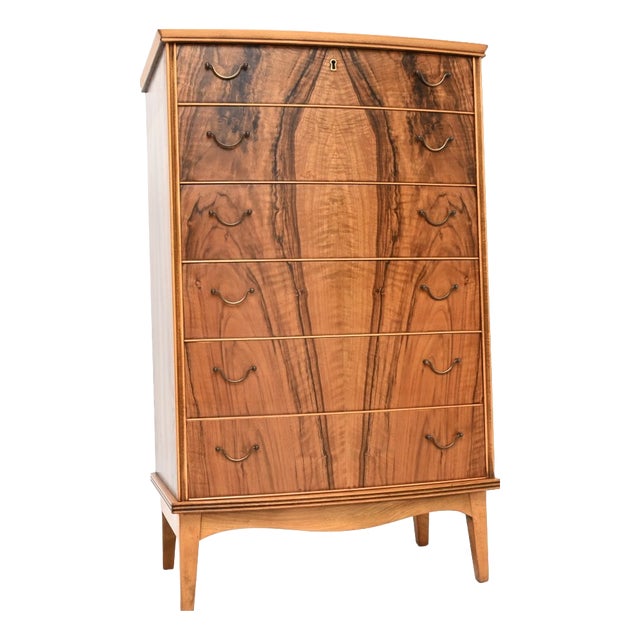 Vintage Danish Walnut and Brass Chest of Drawers, 1960s For Sale