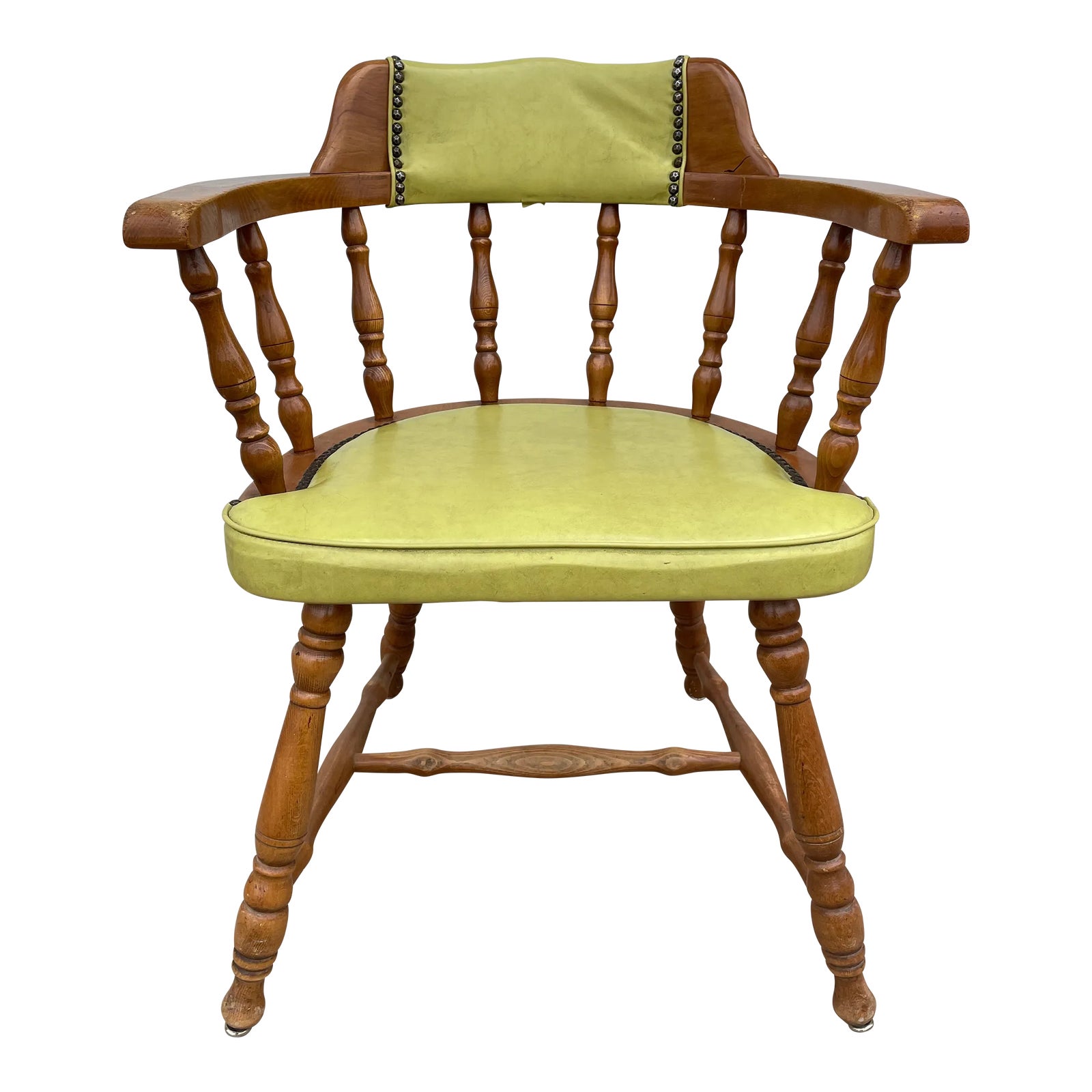 Mid 20th Century Vintage Mid Century Green Vinyl Captain’s Chair Chairish