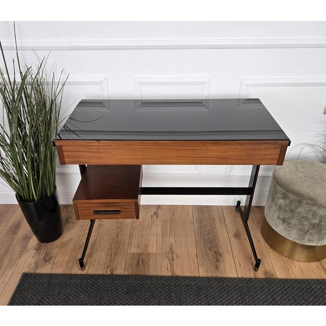 Wood Vintage Art Deco Italian Metal and Glass Desk, 1940s For Sale - Image 7 of 10