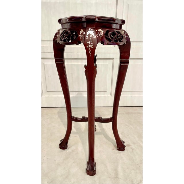 Vintage Chinese Rosewood & Mother-of-Pearl Inlaid Pedestal Stand For Sale - Image 4 of 12