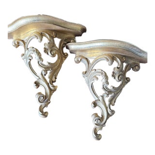 1980s Set of Two Syroco Wood Shelves, Sconces, Gold For Sale