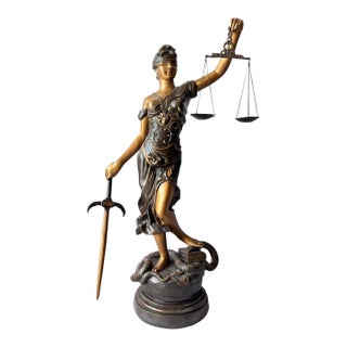Monumental Bronze Lady Justice Statue Lady Themis Sculpture With Scales & Sword For Sale