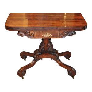19th Century English Regency Rosewood and Brass Inlaid Card Table