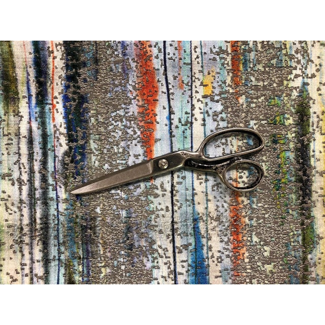 Abstract Remnant S. Harris Brushstroke Velvet Textured Abstract Distressed Silver Gray Royal Blue Orange Aqua Green Teal Upholstery Drapery Fabric For Sale - Image 3 of 3