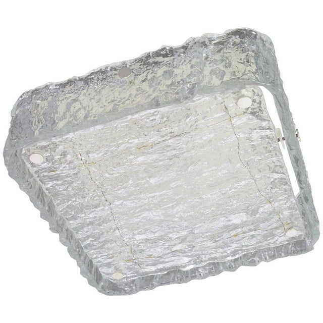 Glass German Square Murano Ice Glass Flush Mount from Kaiser, 1970s For Sale - Image 7 of 7