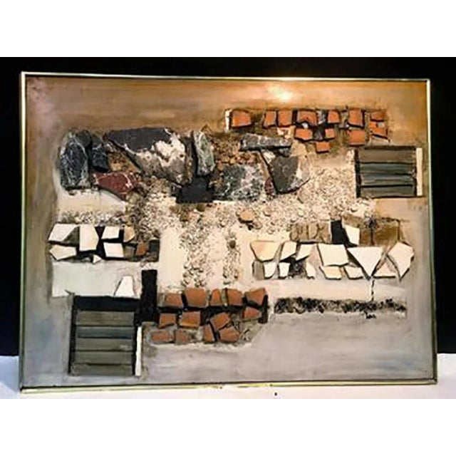 1970s Richard Lee Modern Stone, Wood, Terra Cotta Painted Wall Sculpture For Sale - Image 9 of 9