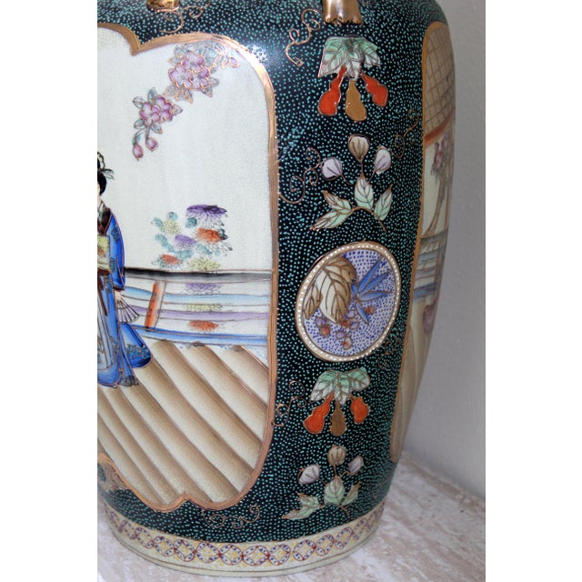 Vintage Royal Satsuma-Style Porcelain Vase – Hand-Painted Geishas & Gilded Handles For Sale - Image 13 of 18