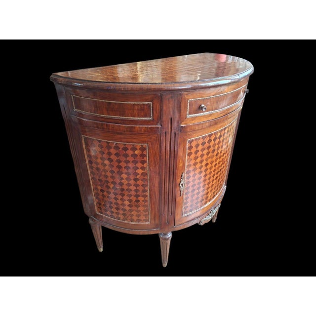 Wood Italian Half-Moon Inlaid Cabinet with Bronze Friezes, 1960s For Sale - Image 7 of 18