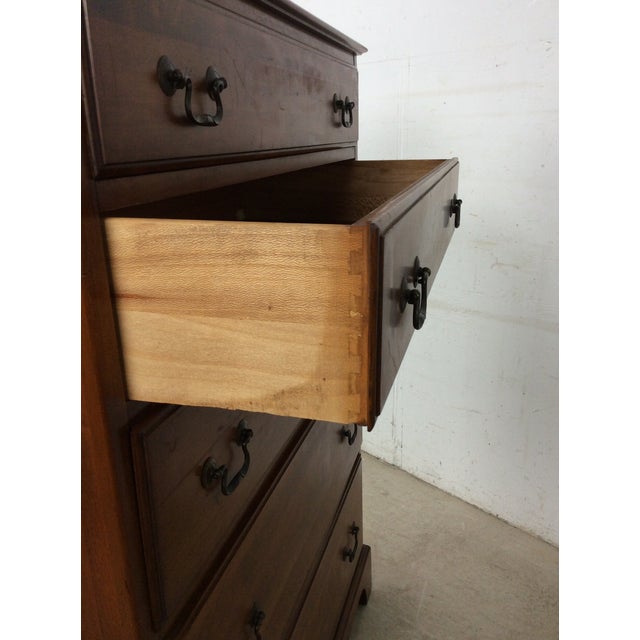Mid Century Colonial Revival Highboy Dresser With Stow Away Writing Desk For Sale - Image 12 of 12