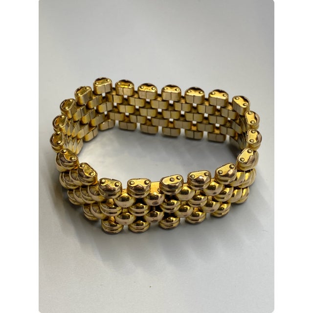 Mid-Century Modern Vintage 5 Row Panther Link Bracelet 1940’s Swiss Plaque For Sale - Image 3 of 6