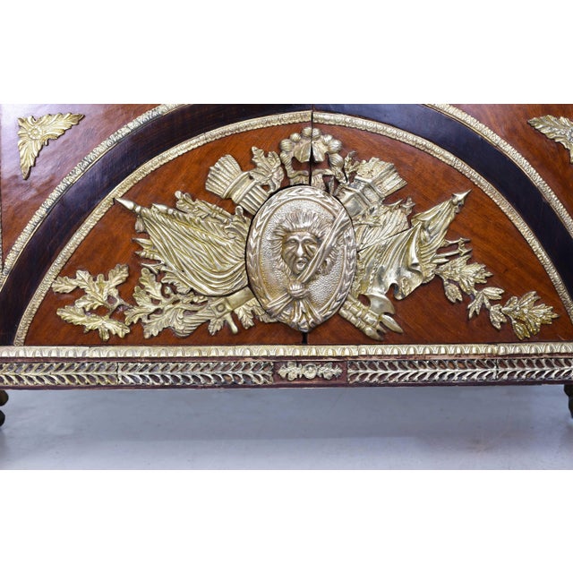 Louis XVI Trophy Commode à Vantaux Bronze Mounted Marble Top Lion's Paw Reproduction of Benneman and Stöckel For Sale - Image 10 of 12