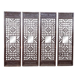 Vintage Chinese Hardwood Pierced Lattice Wall Hanging Panels Screen Chinoiserie For Sale